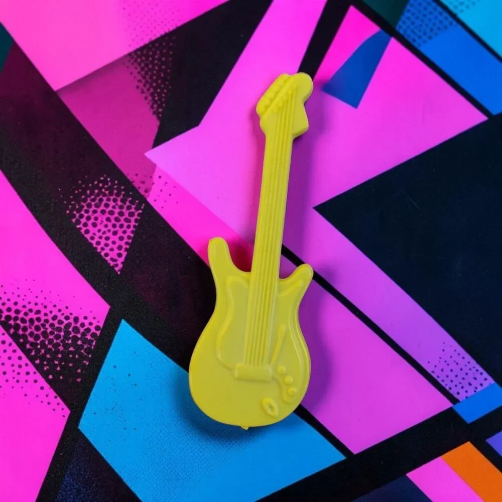 Vintage 80s Guitar Brooch Neon Yellow Plastic Taiwan Pop Art